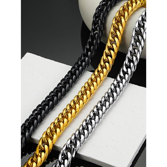 Men's 12mm Gold Stainless Steel 14K Gold Plated Cuban Miami Chain Necklaces - Picture 8 of 8